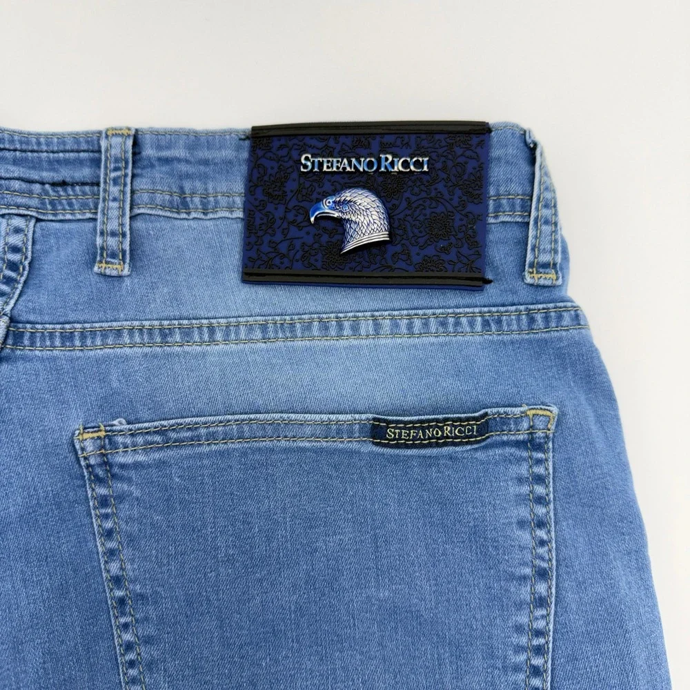Stefano Ricci Mens Slim Straight Leg Jeans Light Wash Blue Luxury Denim 30x31